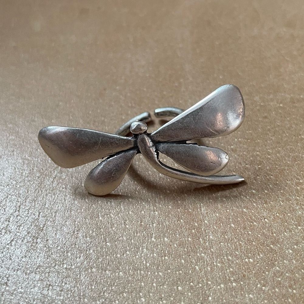 Dragonfly Ring Brass Silver Adjustable Nature Boh… - image 1